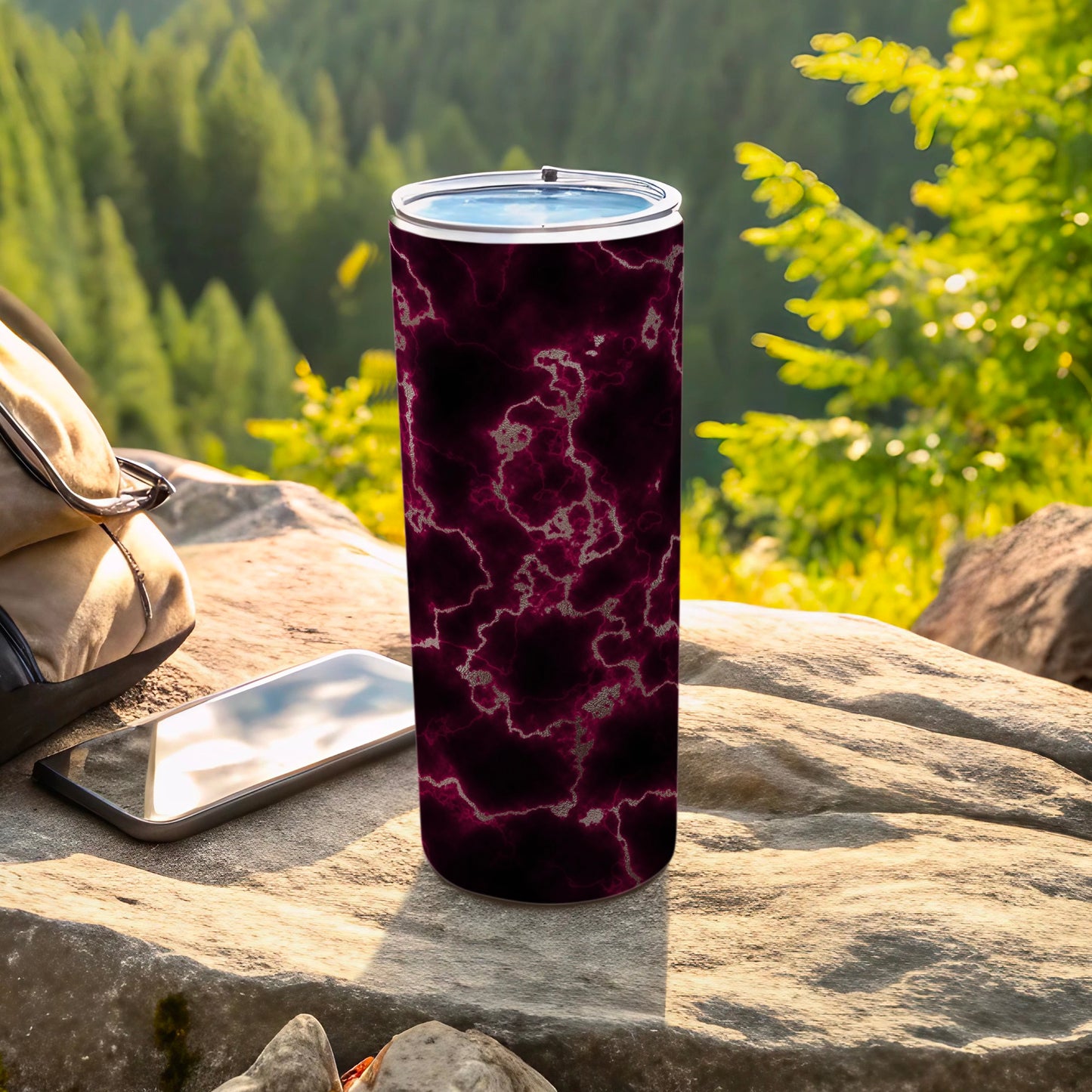 Dark Maroon Marble Pattern Travel Tumbler product type
