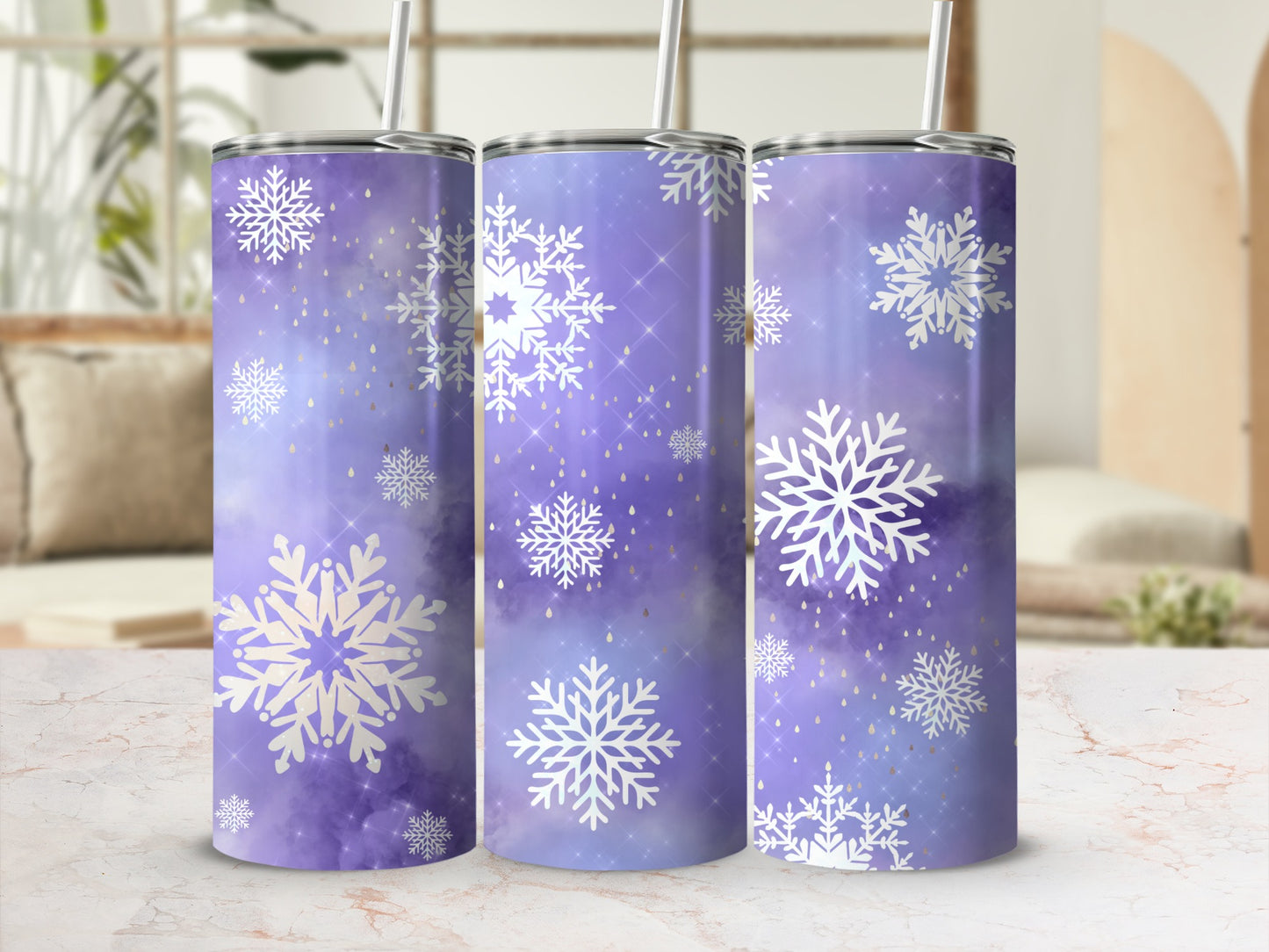 Winter Snowflakes Purple Stainless Steel Tumbler