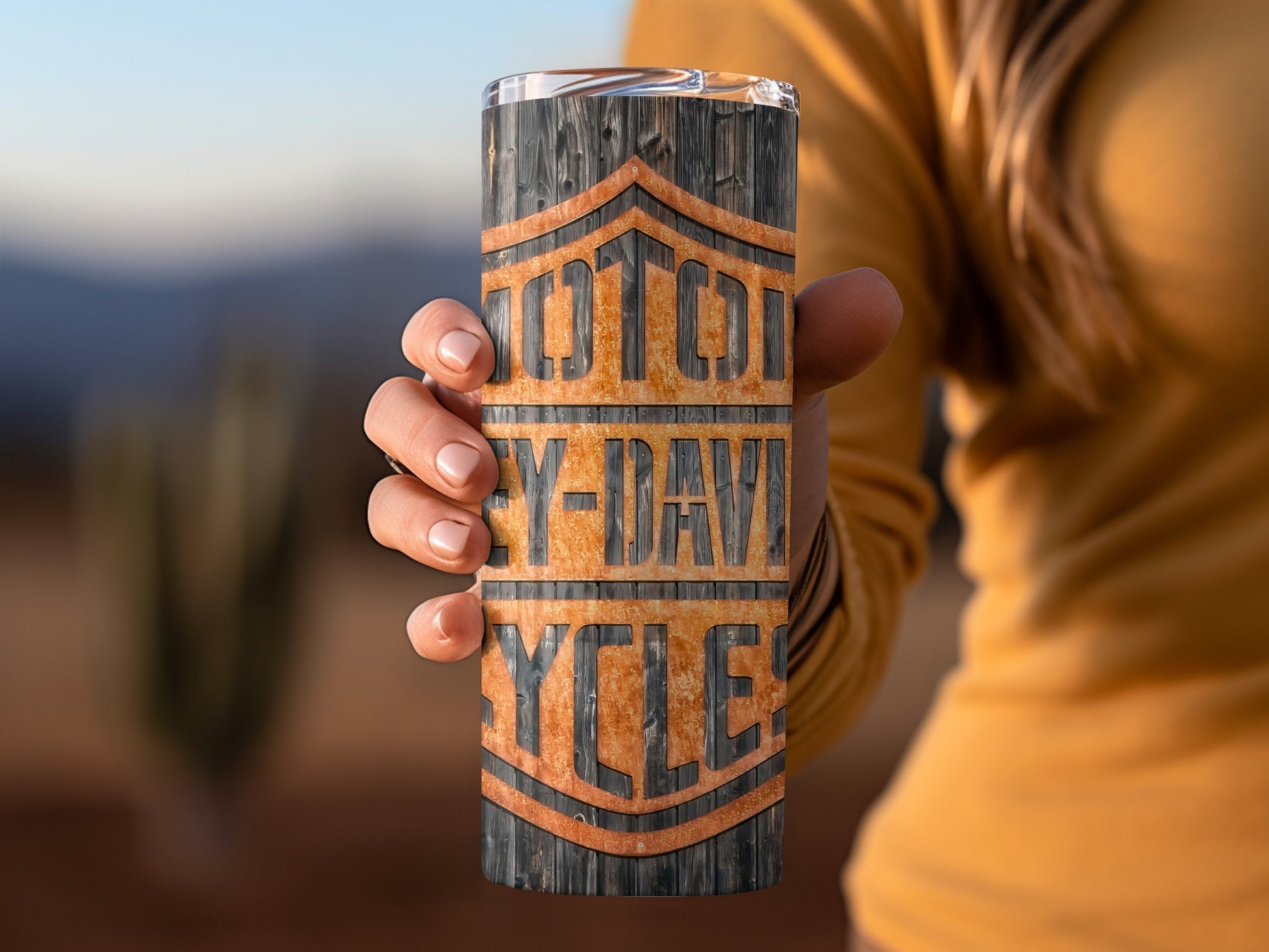 Rustic Motorcycle Themed Travel Mug Tumbler for Bikers