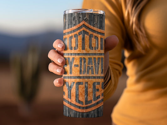 Rustic Motorcycle Themed Travel Mug Tumbler for Bikers