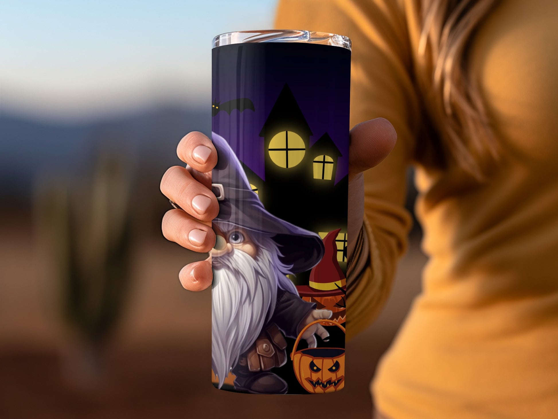 Halloween Gnome Design Tumbler with Witch Hat