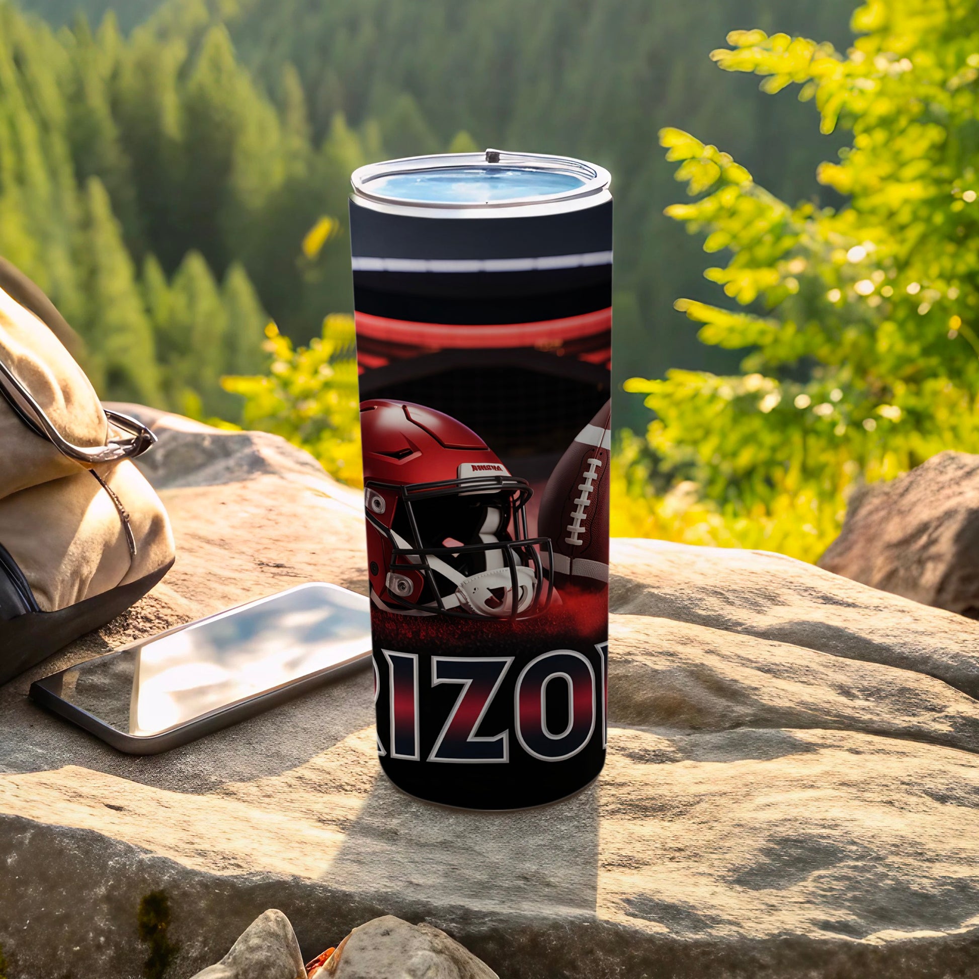 Black tumbler with Arizona football helmet and ball design.