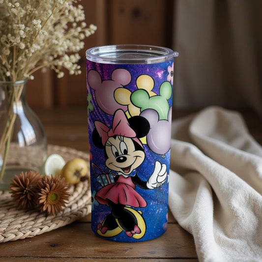 Cute Minnie Mouse Tumbler with Colorful Balloons Design