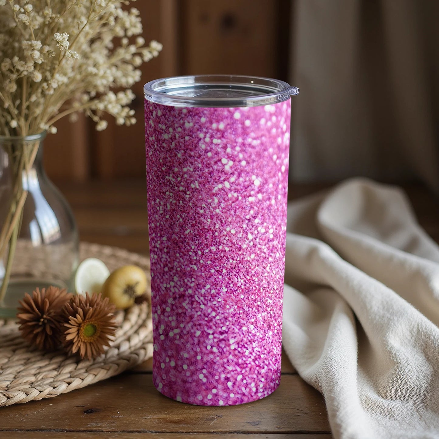 Sparkling Pink Glitter Insulated Beverage Container