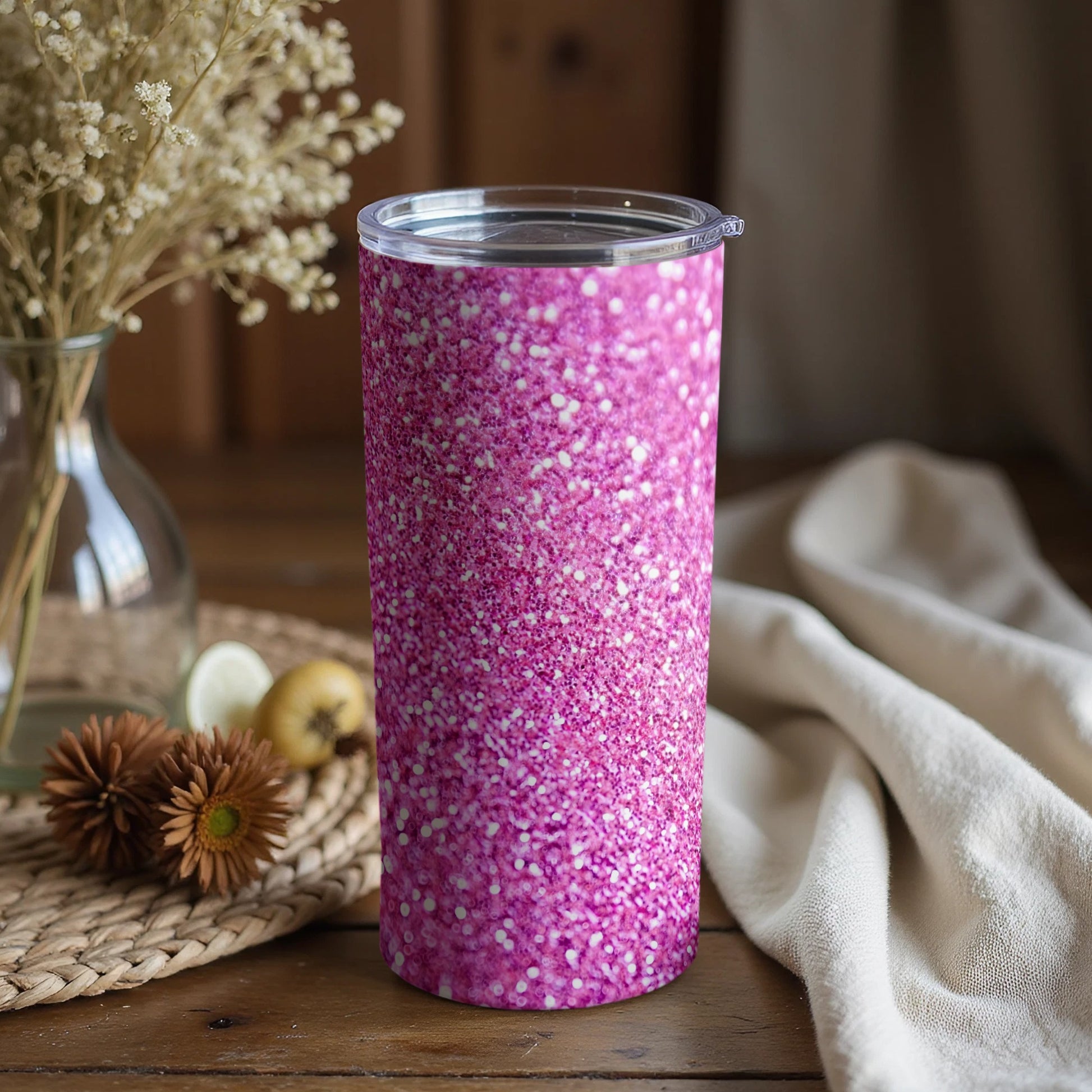 Sparkling Pink Glitter Insulated Beverage Container