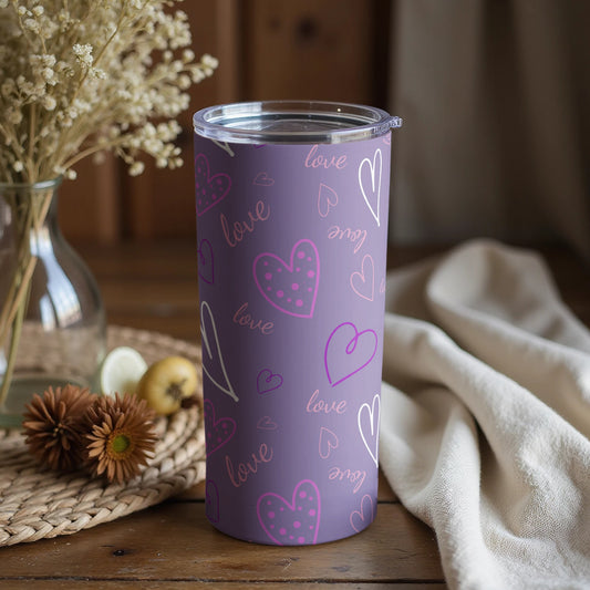 Purple Hearts and Love Pattern Tumbler