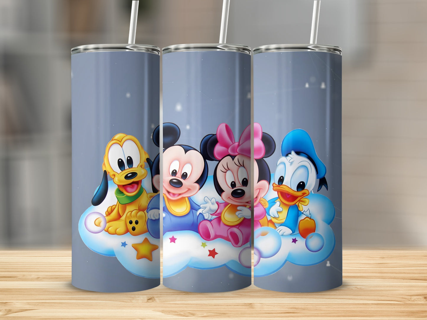 Cute Cartoon Characters on Cloud Print Tumbler