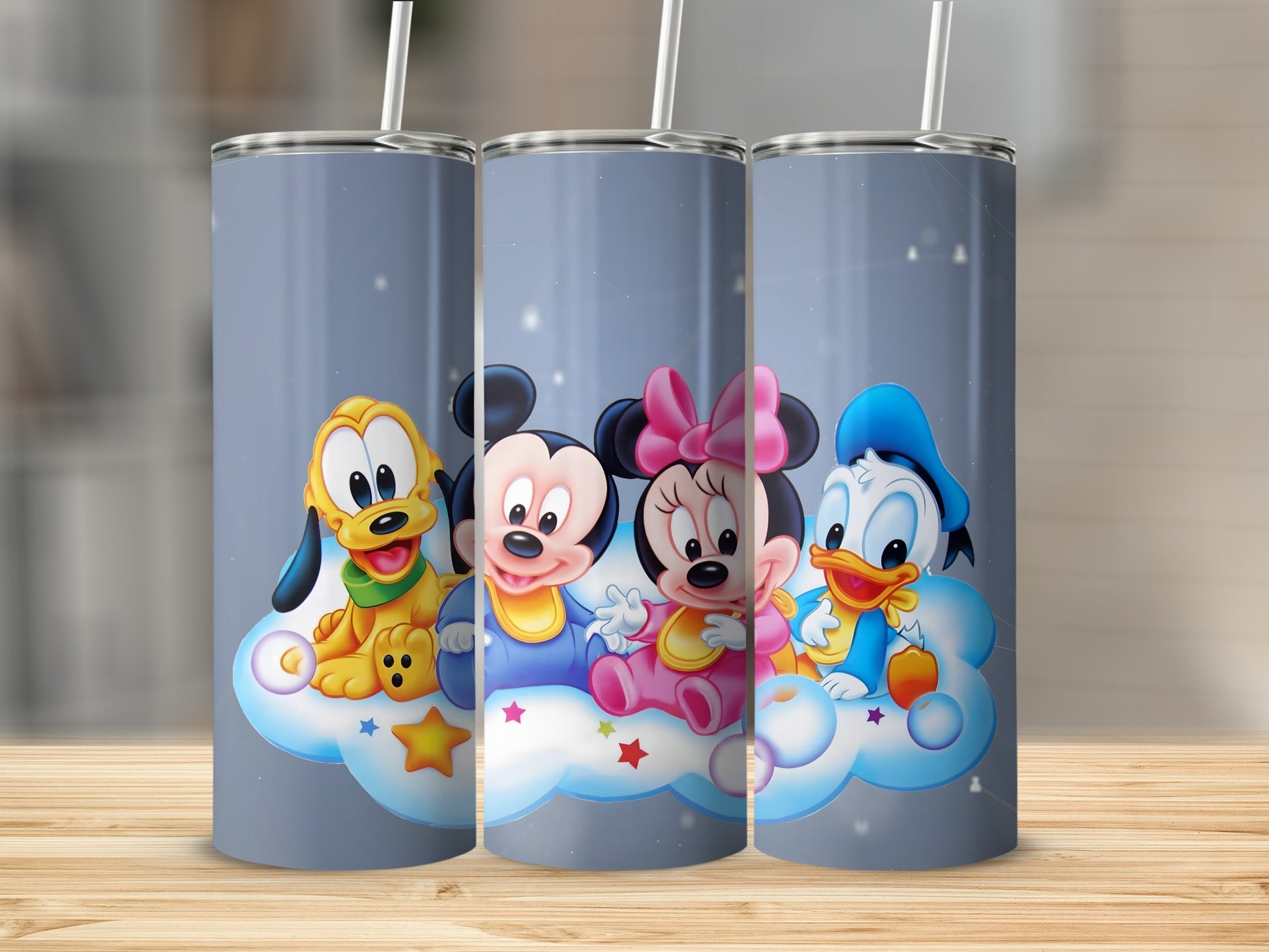 Cute Cartoon Characters on Cloud Print Tumbler