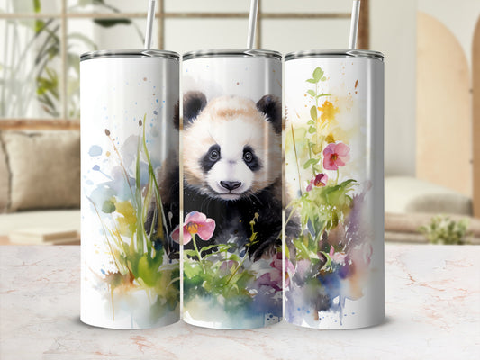 Cute Baby Panda Watercolor Floral Splatters Tumbler product type