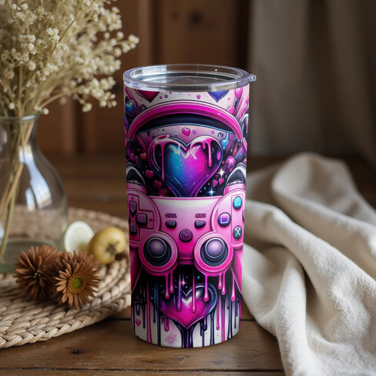 Vibrant Heart Galaxy Gaming Tumbler Keeps Drinks Cold