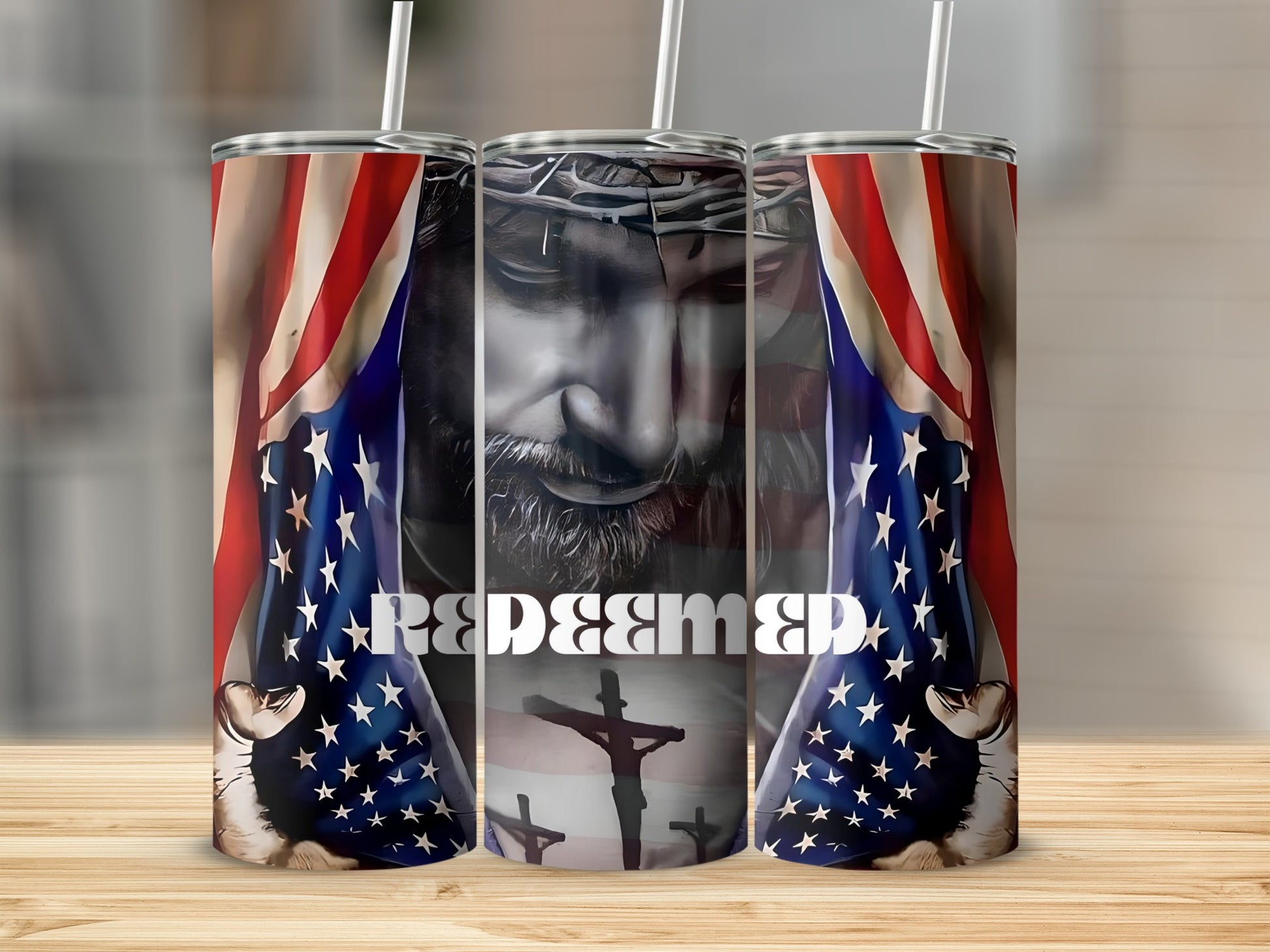Redeemed Patriotic Jesus Tumbler for Inspiring Beverage