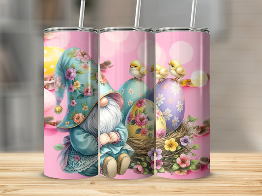 Floral Easter Gnome and Eggs Design Drink Tumbler