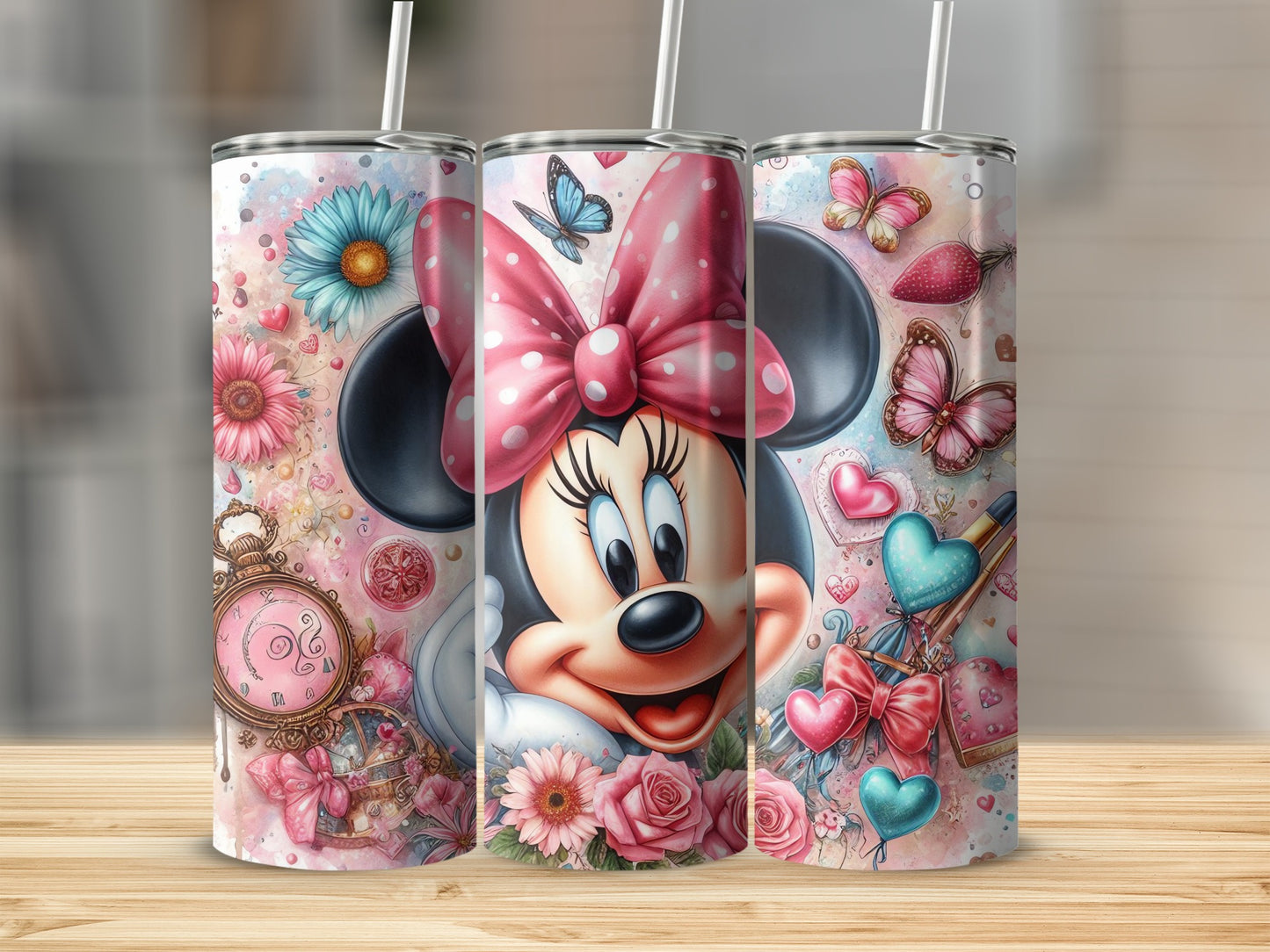 Colorful Minnie Mouse Floral Design Tumbler