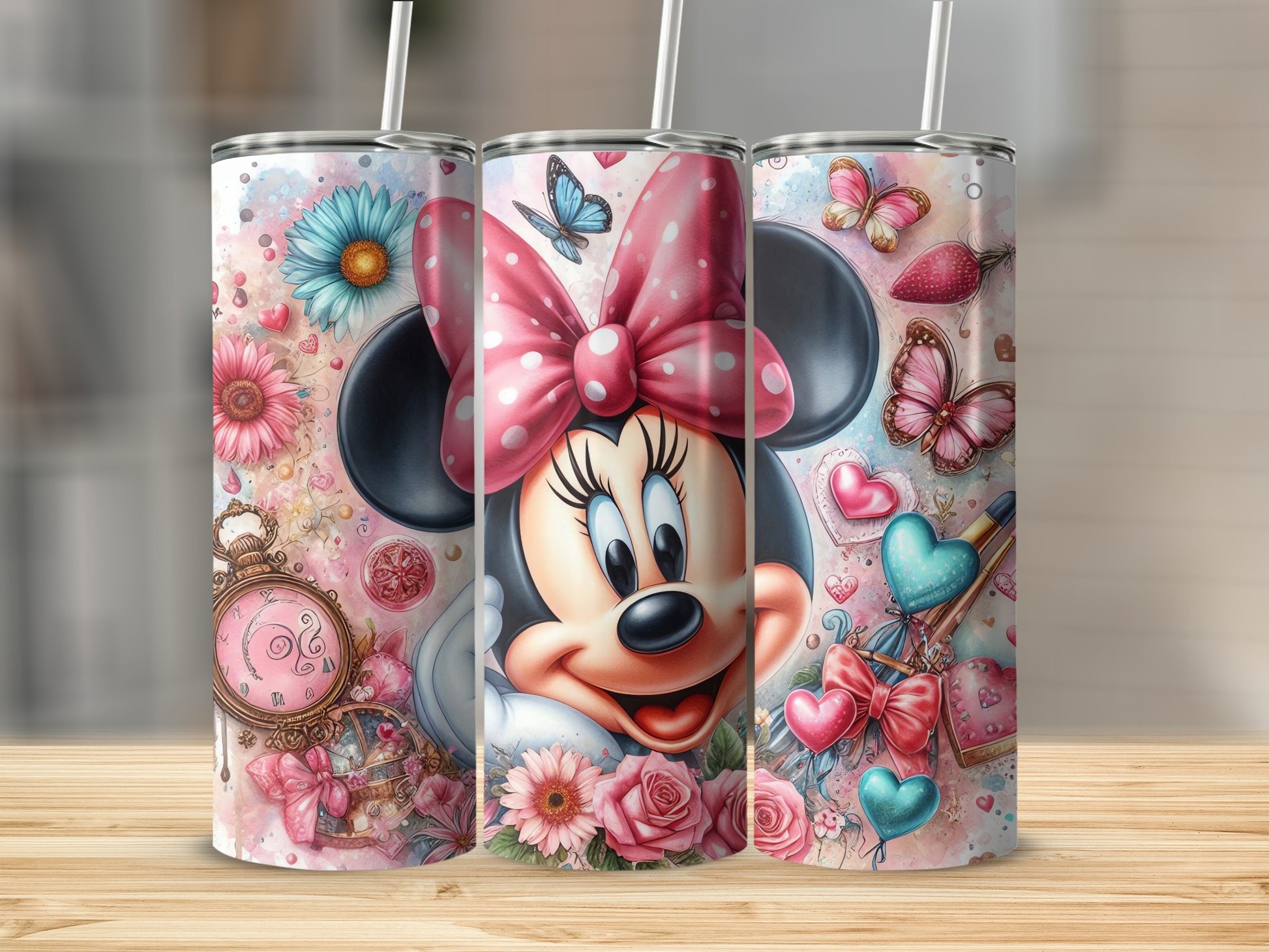 Colorful Minnie Mouse Floral Design Tumbler