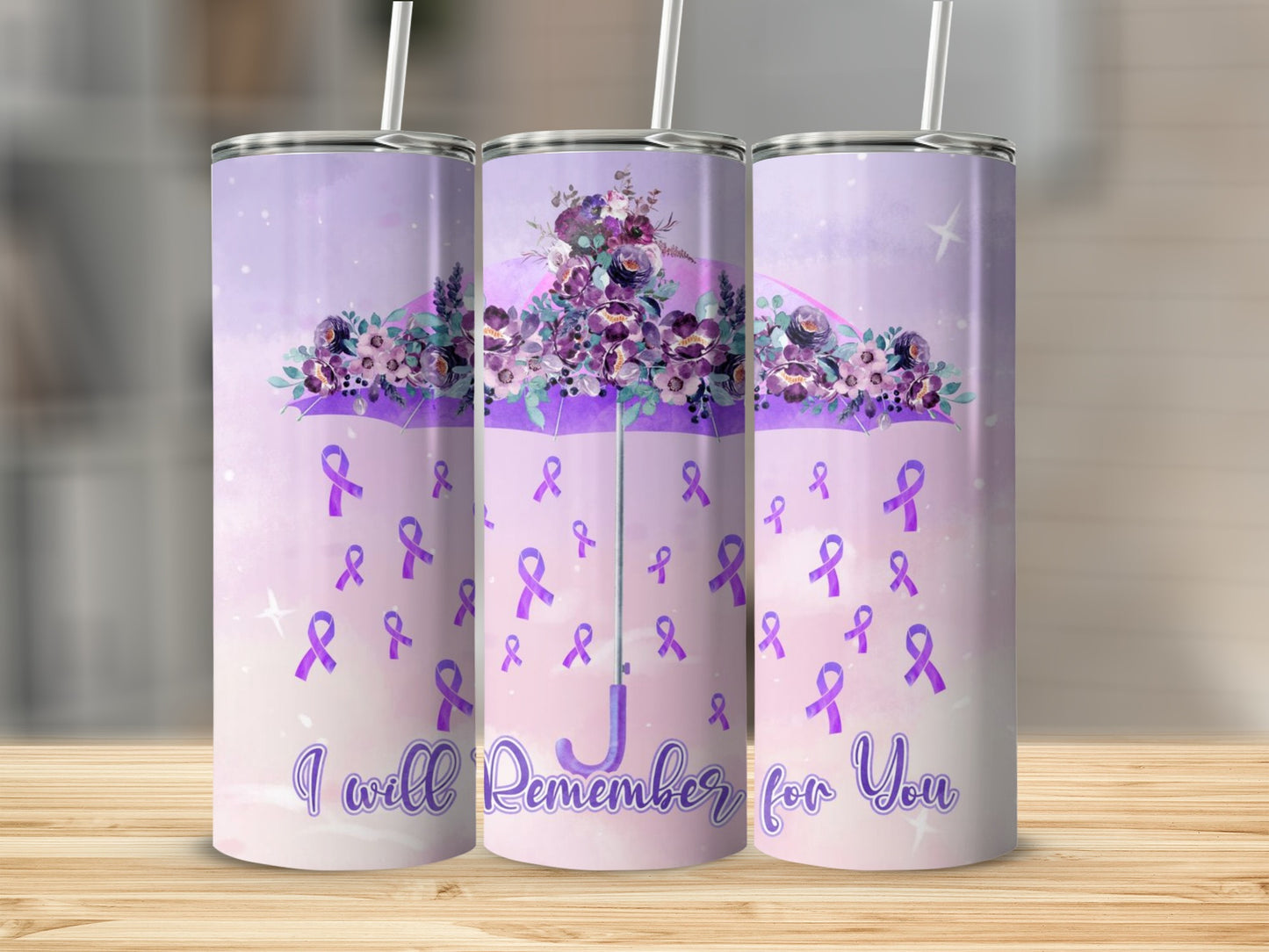 I Will Remember for You Purple Ribbon Tumbler Cup