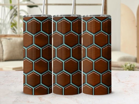 Brown Wood Hexagon Aqua Outline Pattern Tumbler product type
