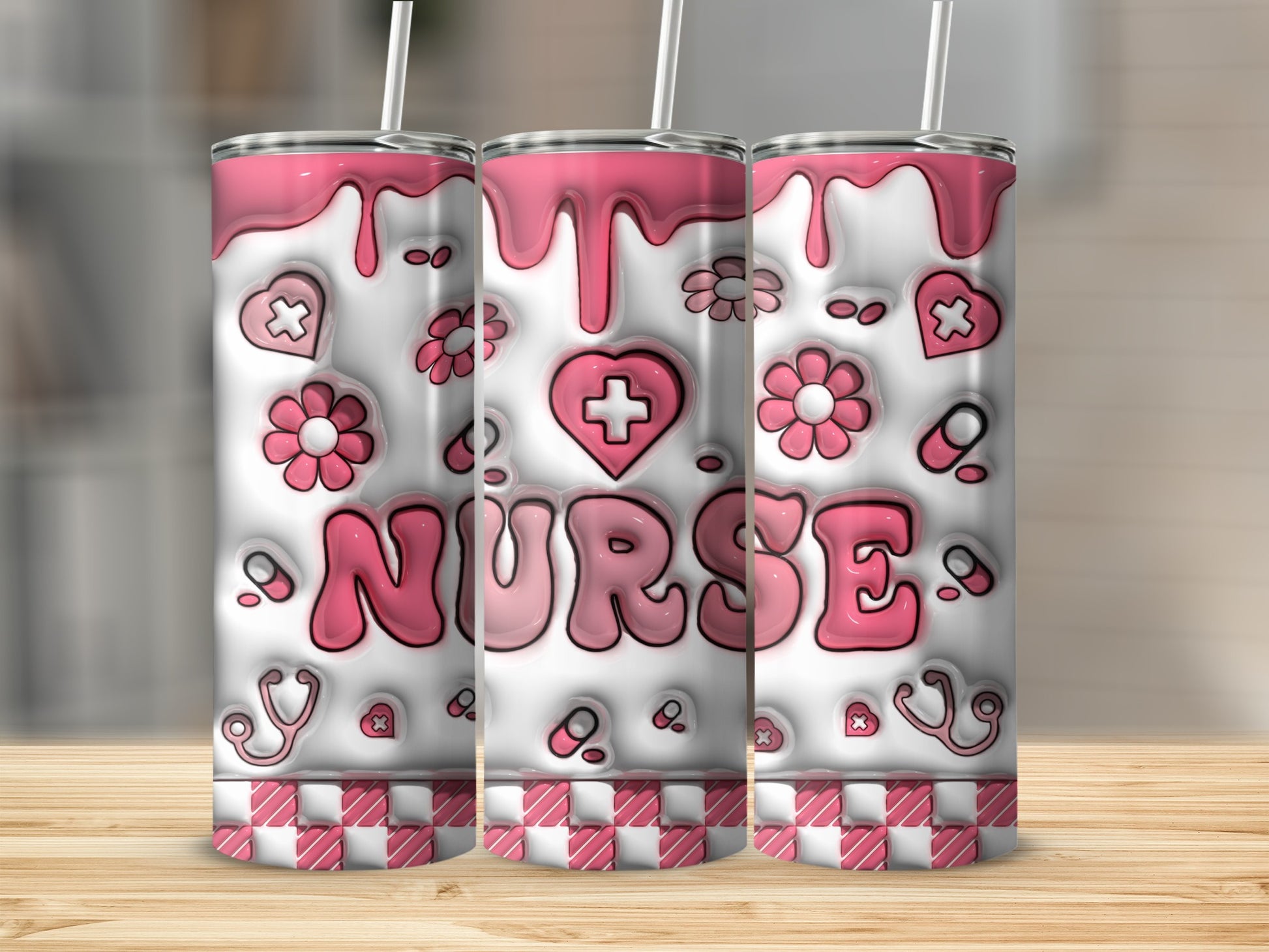 Pink Dripping Nurse Hearts Flowers Pills Stethoscope product type