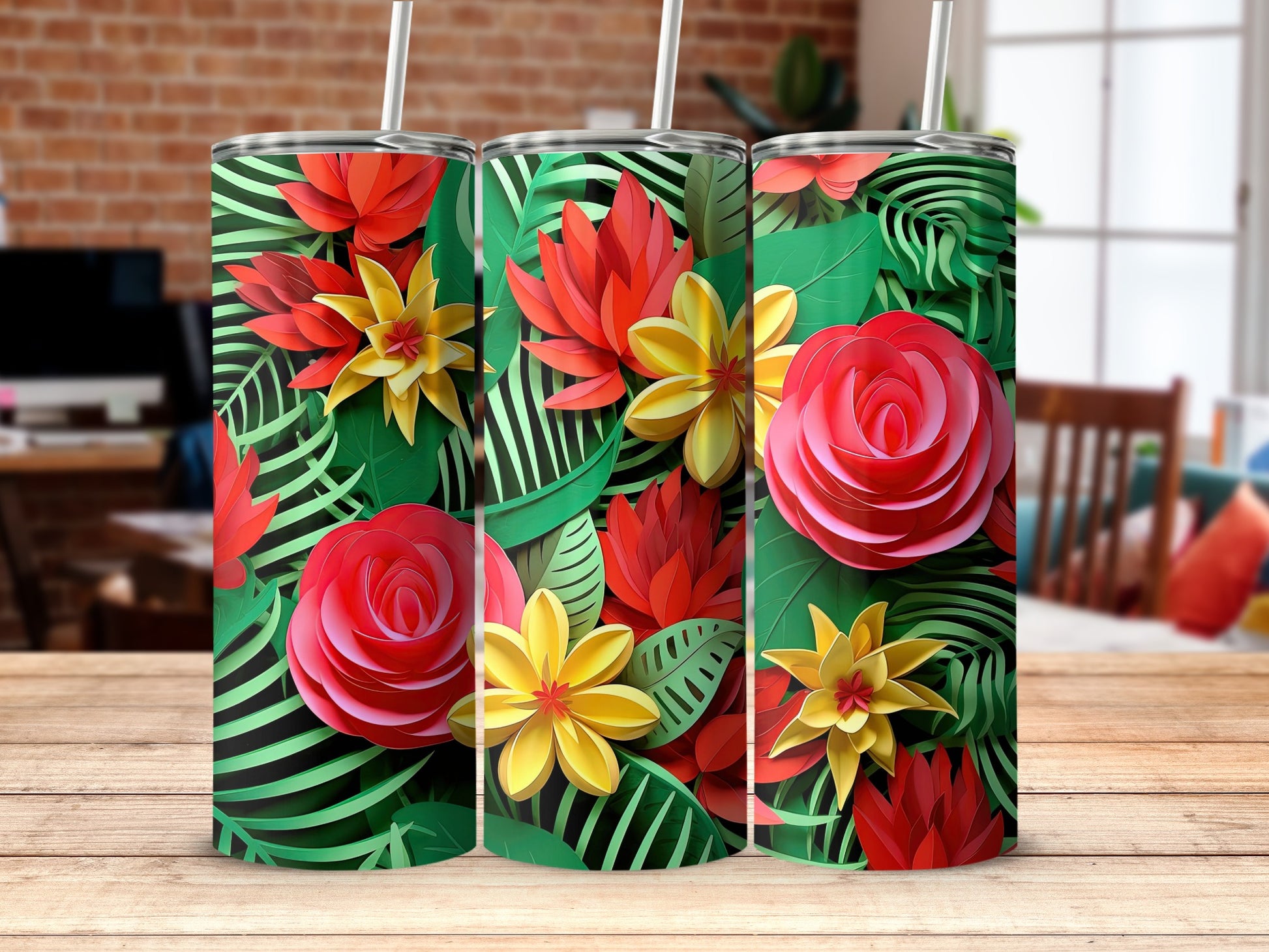 Colorful Floral Design Insulated Tumbler for Hot and Cold Drinks