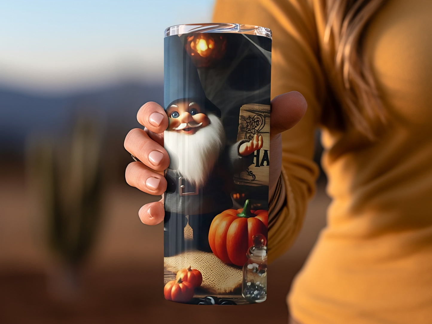 Halloween Gnome and Pumpkin Design Tumbler