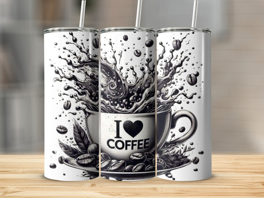 Vibrant I Love Coffee Splash Design Tumbler Cup