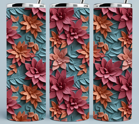 Teal Maroon and Rust colored flowers