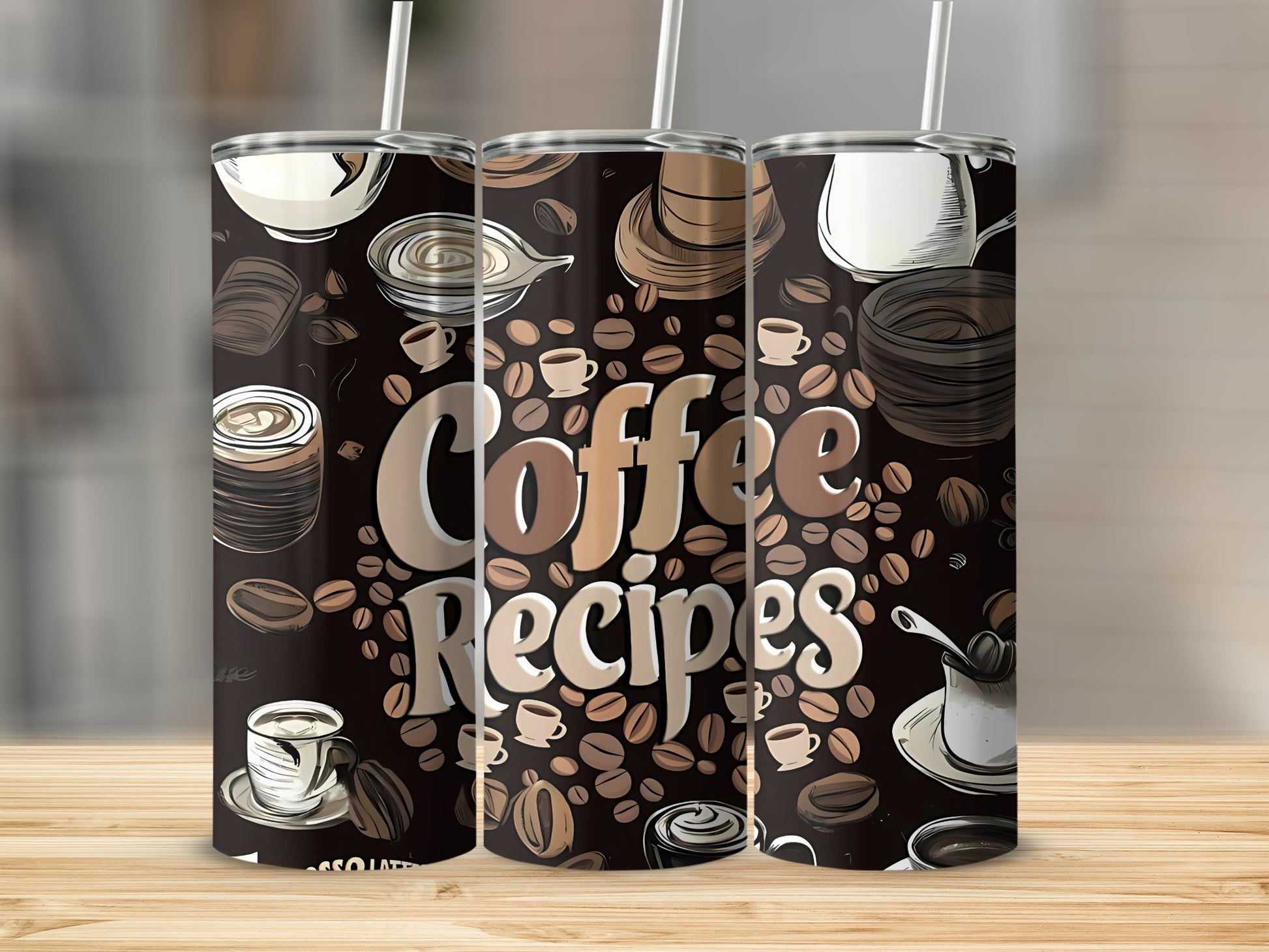 Coffee Recipes Themed Tumbler with Straw 20oz