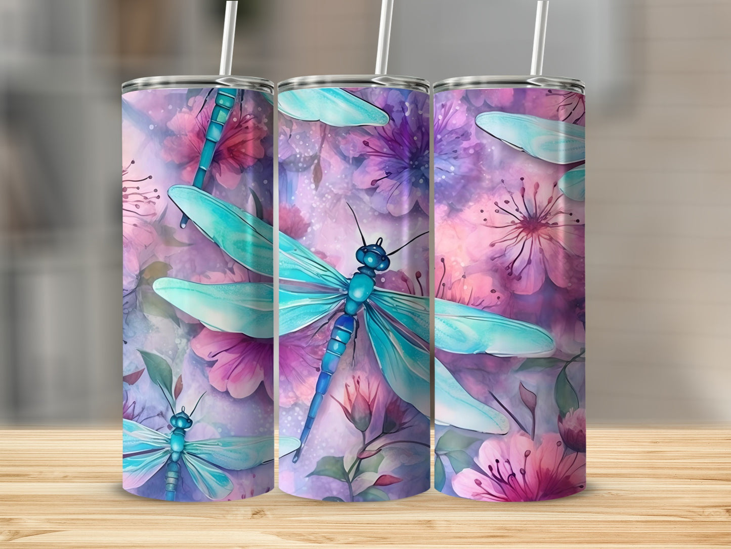Vibrant Dragonfly and Floral Design Insulated Tumbler