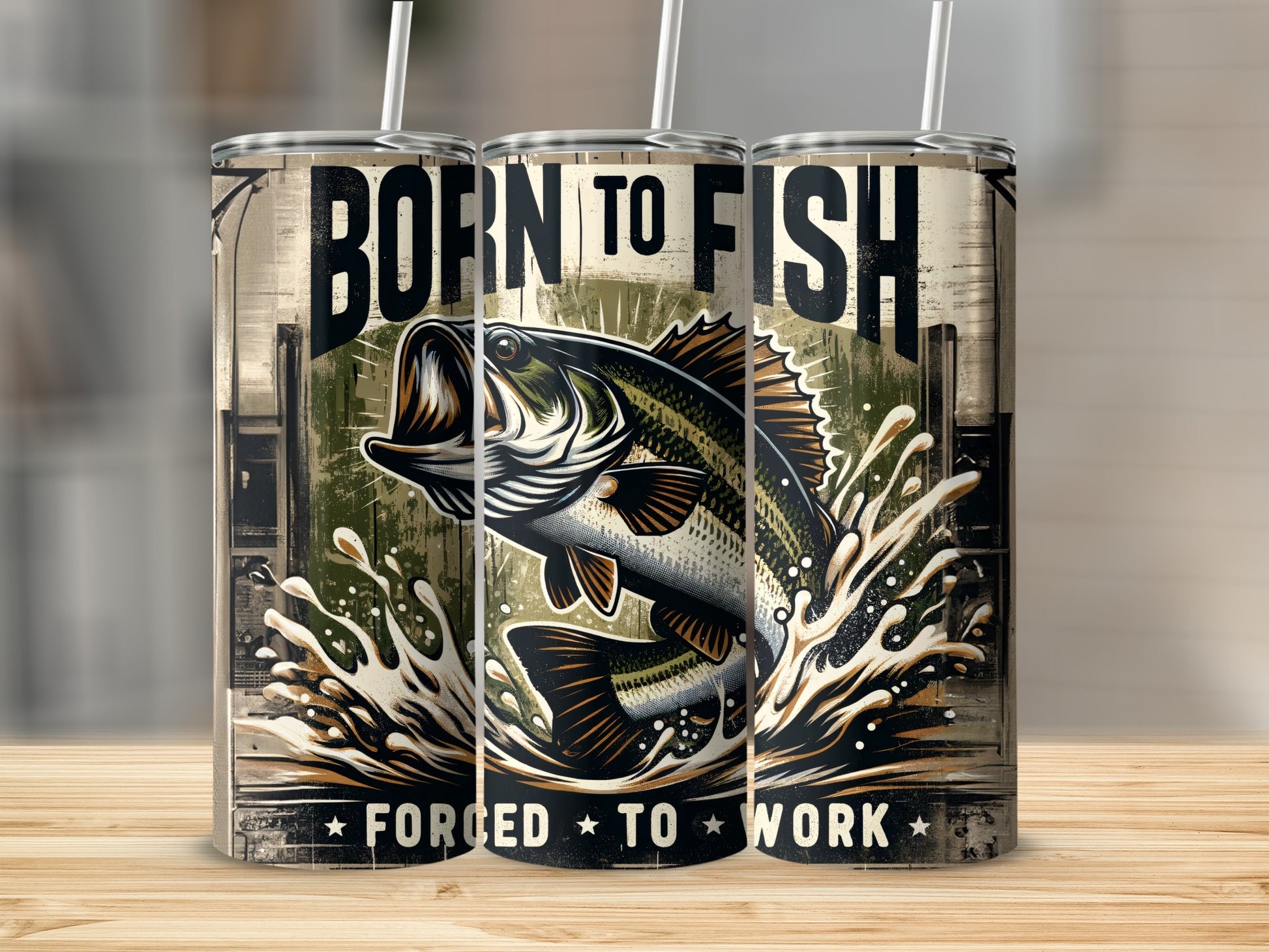 BORN TO FISH FORCED TO WORK Bass Fish Tumbler product type