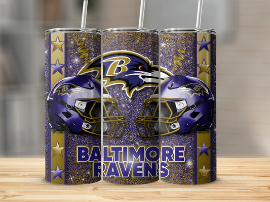 Baltimore Ravens Helmets Gold Glitter Patterned Tumblers