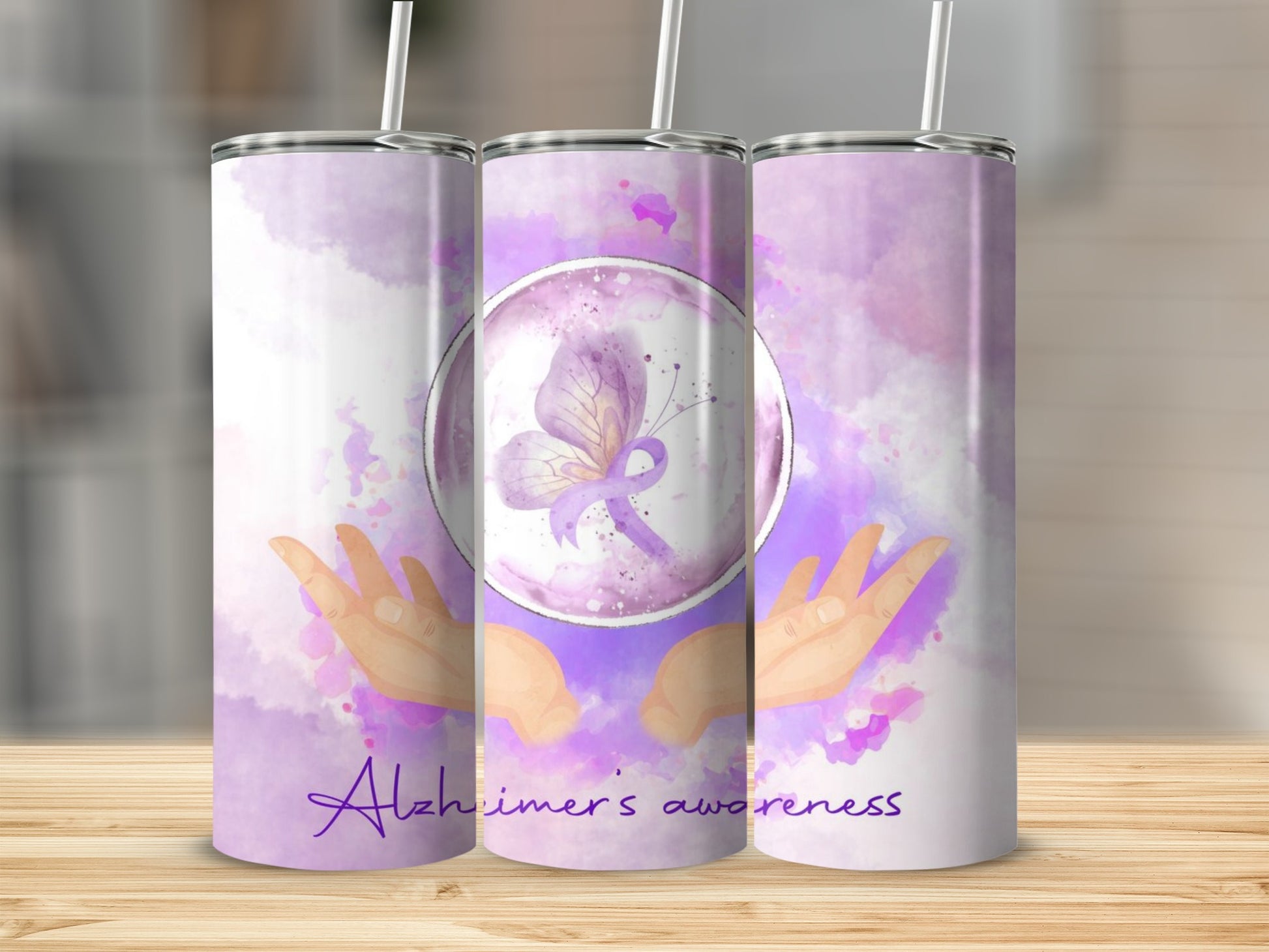 Alzheimer's Awareness Purple Butterfly Tumbler