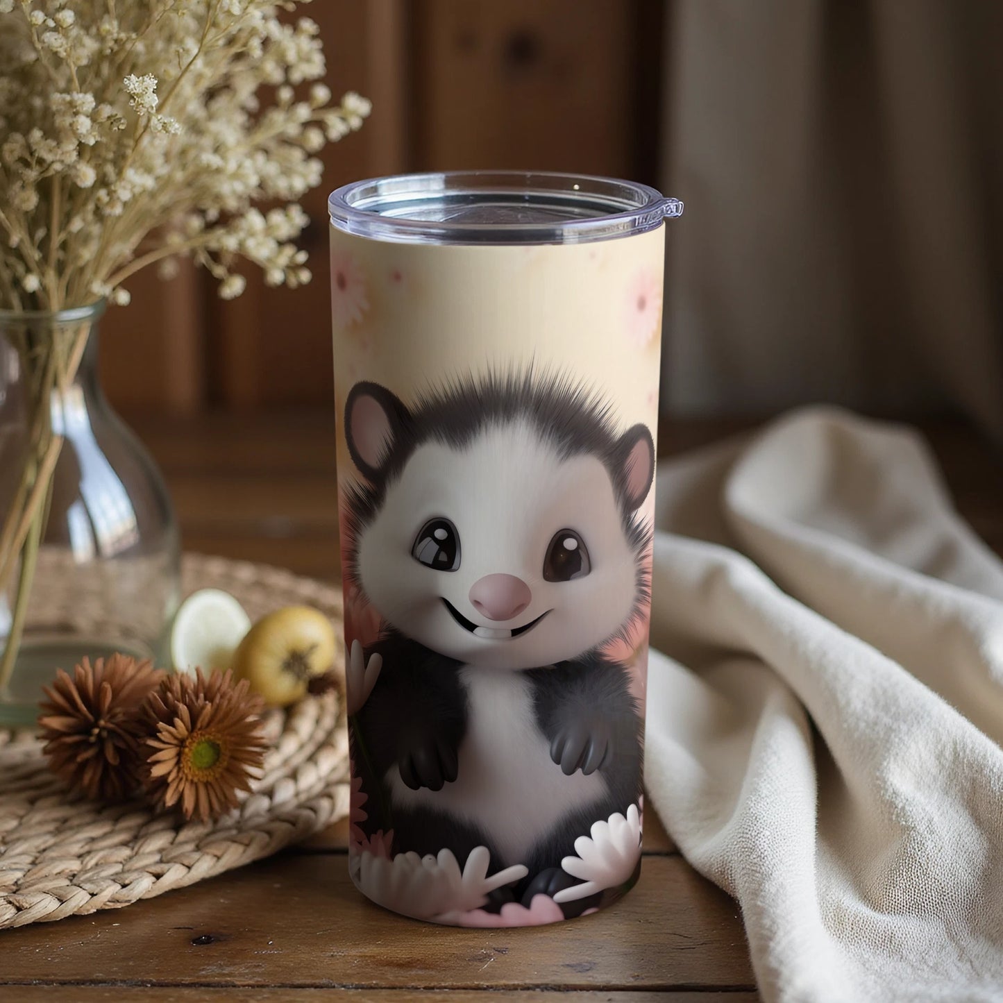 Adorable Opossum Floral Print Design Tumbler product type
Opossum
Possum
Cute Opossum
Baby Opossum
Animal Tumbler
Floral Design
Flower Pattern
Travel Tumbler
Insulated Cup
Beverage Holder
Cartoon Animal
Wildlife Art
Adorable Design
Pink Flowers
Pastel Colors
Gift Idea
Animal Lover
Unique Tumbler
Happy Opossum
Cute Critter