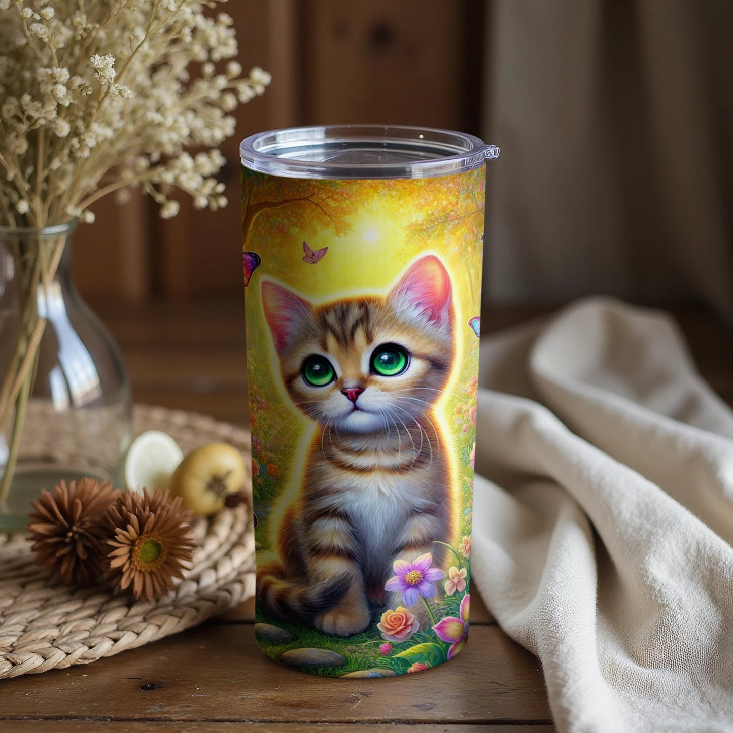 Adorable Kitten Artwork Insulated Tumbler Cup