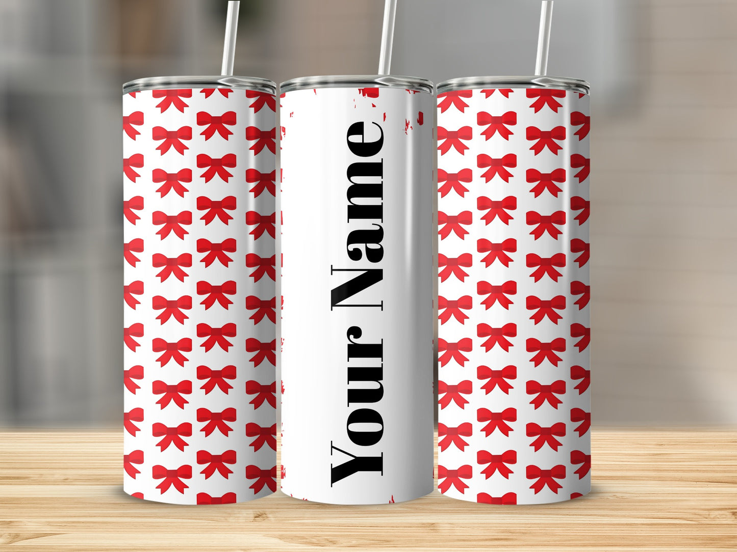 Personalized Red Bow Pattern Tumbler with Your Name