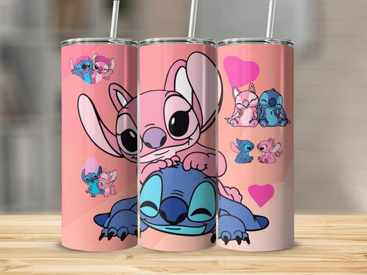 Cute Pink Character Design Tumbler with Straw