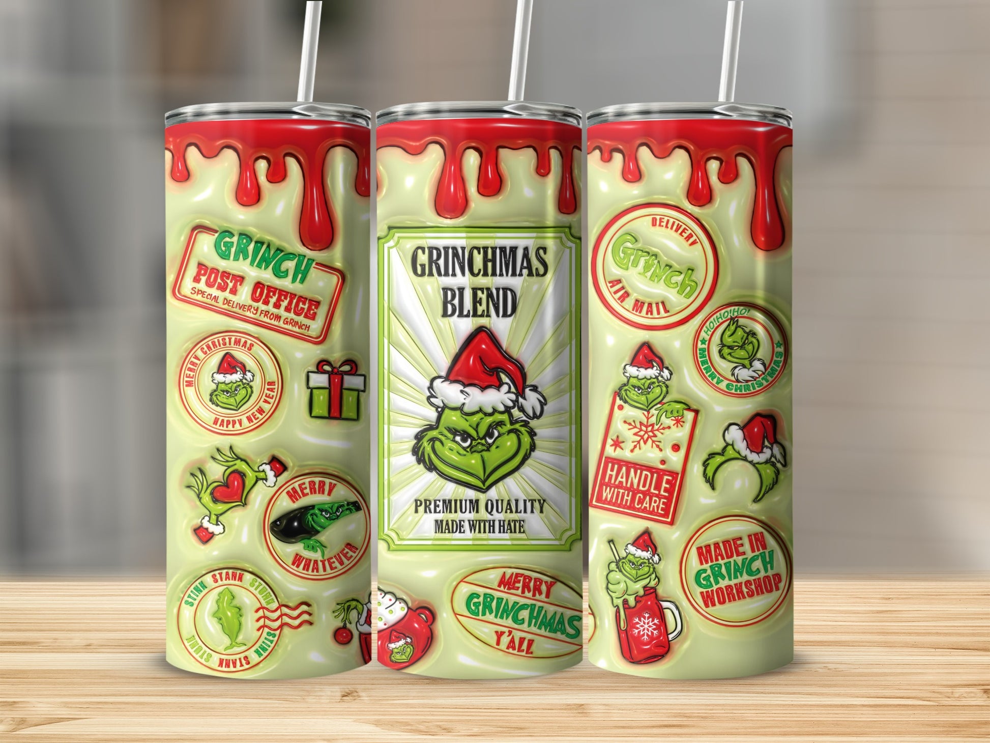 Holiday Grinch Themed Christmas Tumbler Cup Gift
