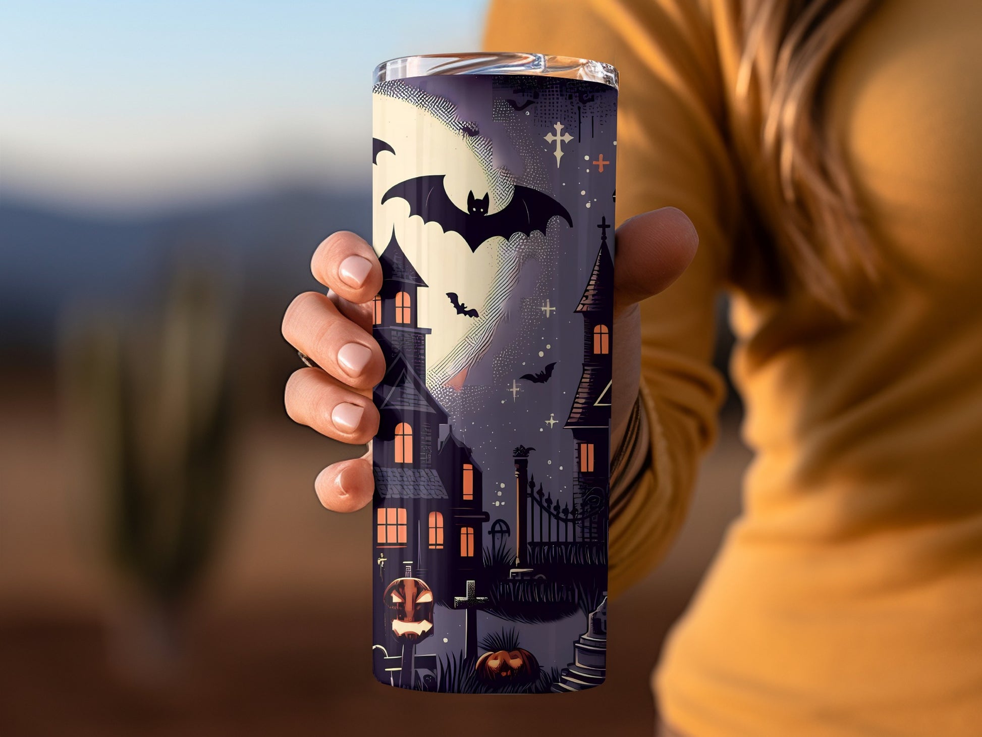 Spooky Halloween Moonlit Night Haunted House Tumbler