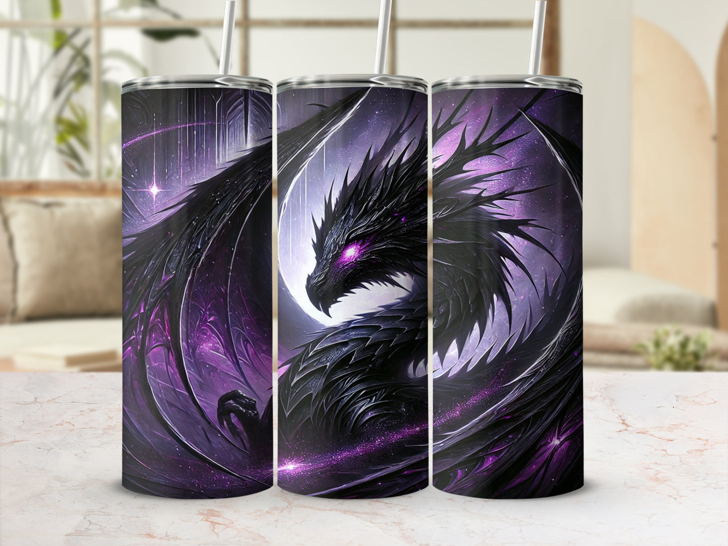 Majestic Black and Purple Dragon Design Tumbler