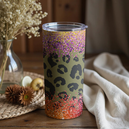 Leopard Print Tumbler with Colorful Speckles Design