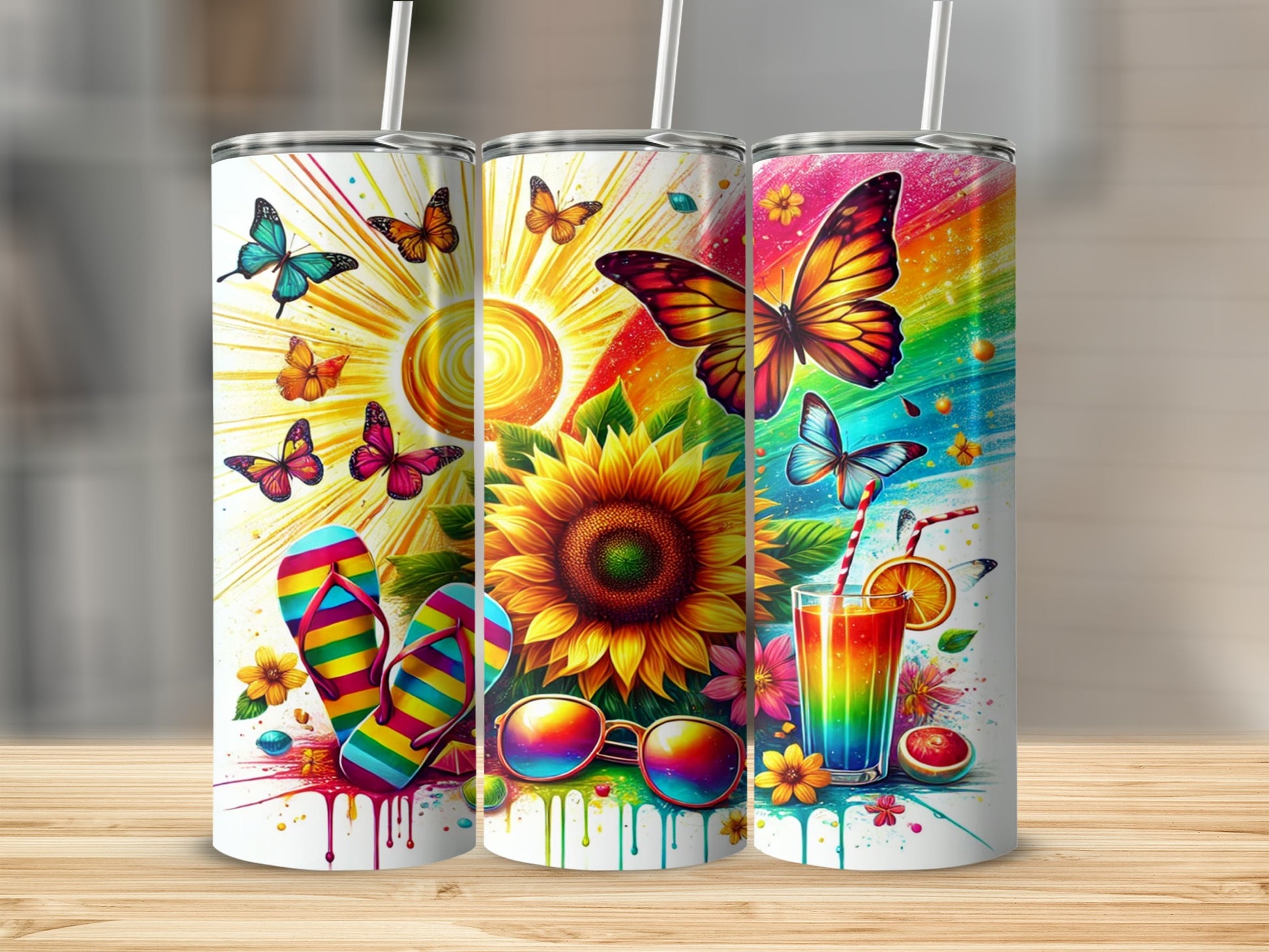 Colorful Summer Fun Butterfly Sunflower Tumbler