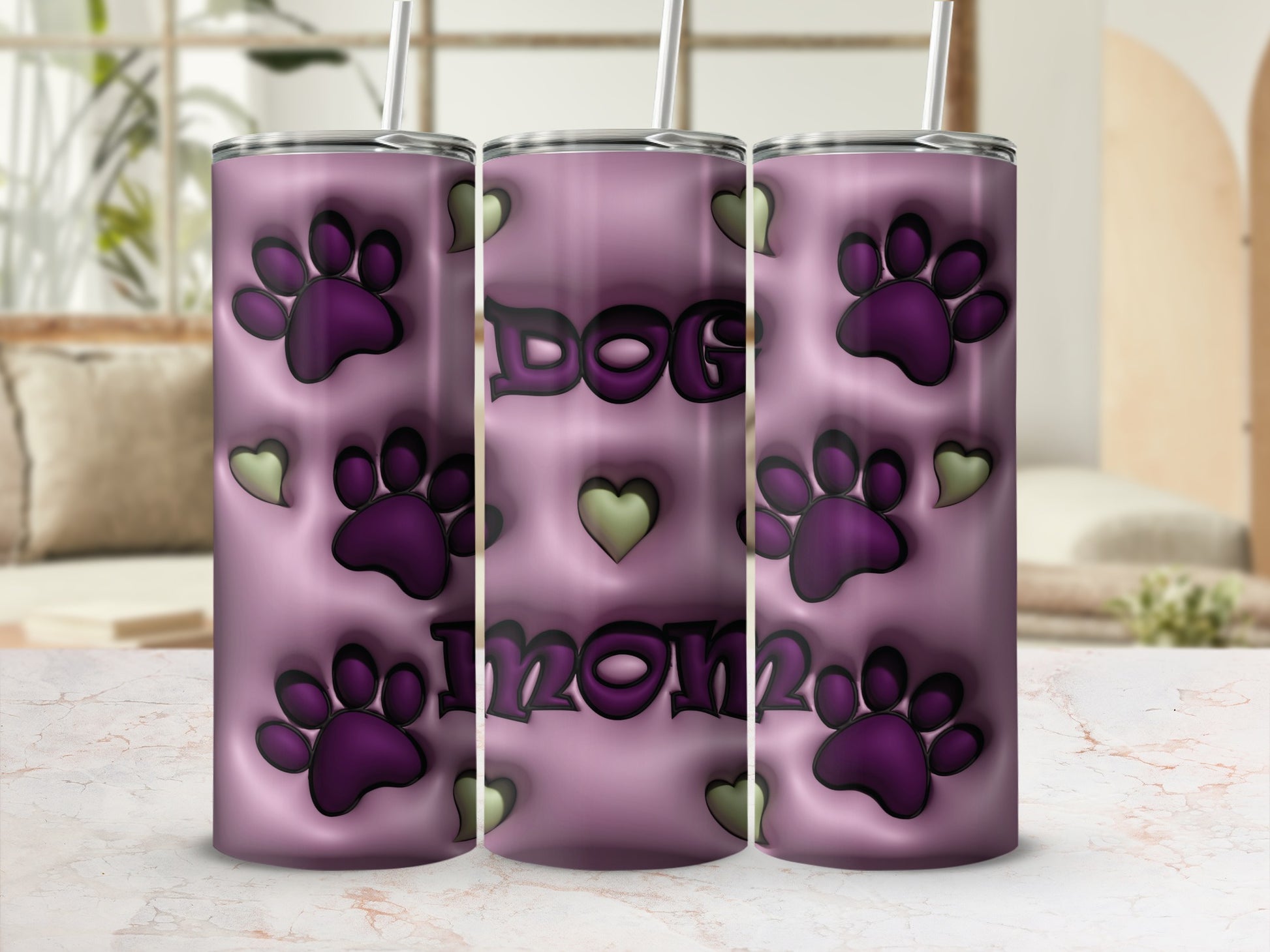 Purple Paw Prints Dog Mom Hearts Tumbler product type