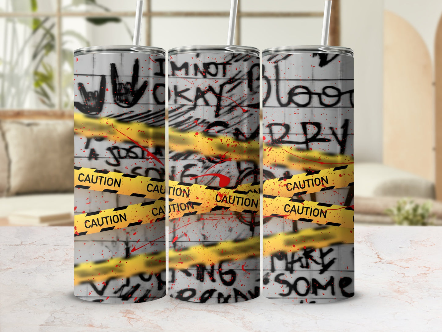 Caution Tape Graffiti Design Travel Tumbler 20 oz