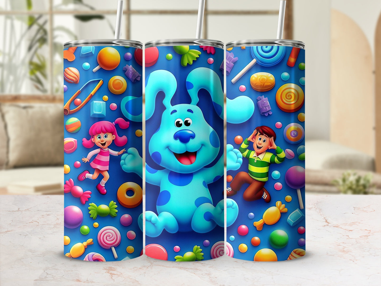Colorful Cartoon Characters and Sweets Design Tumbler