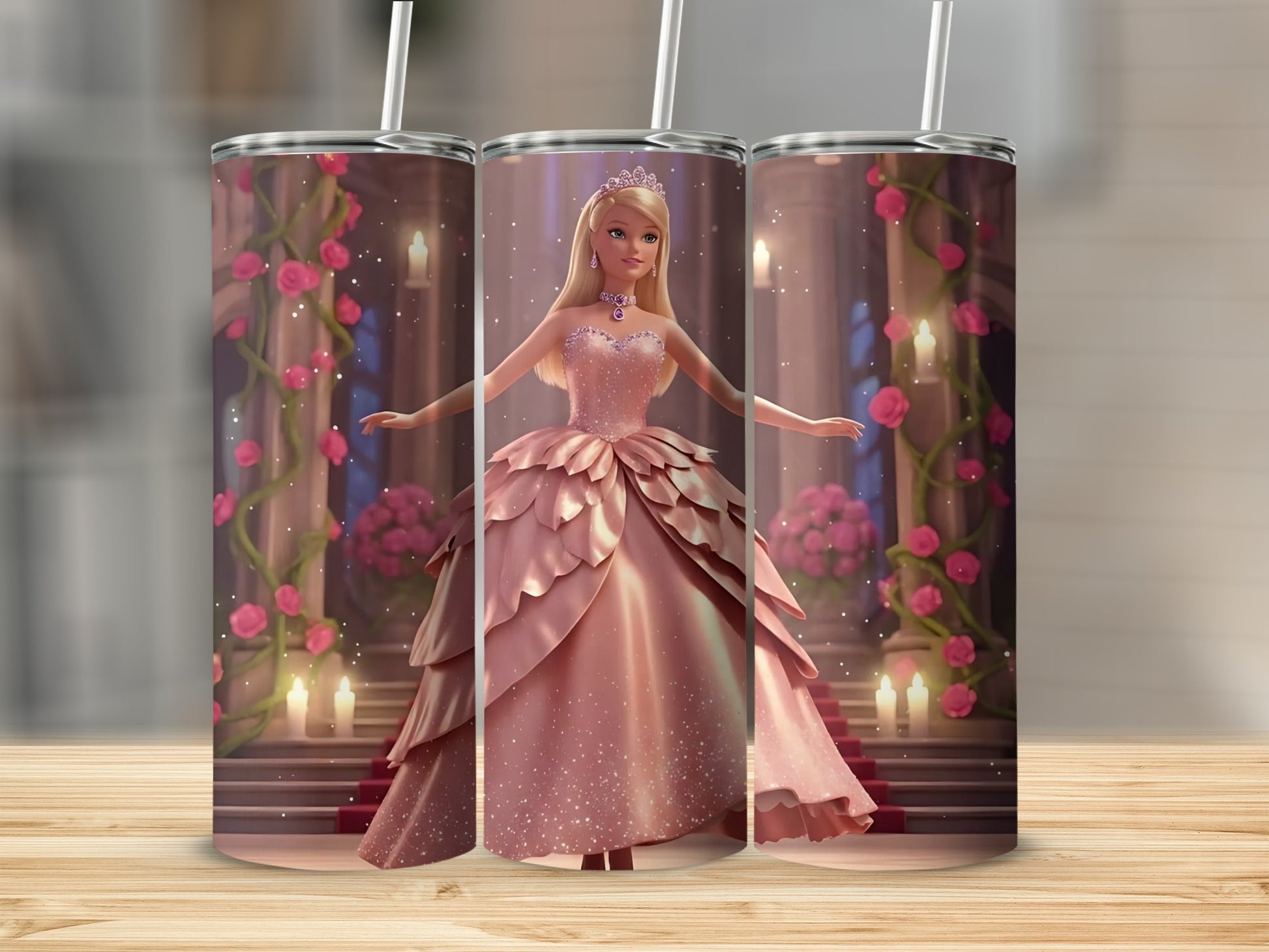 Sparkling Princess in Pink Dress Tumbler for Kids Gift