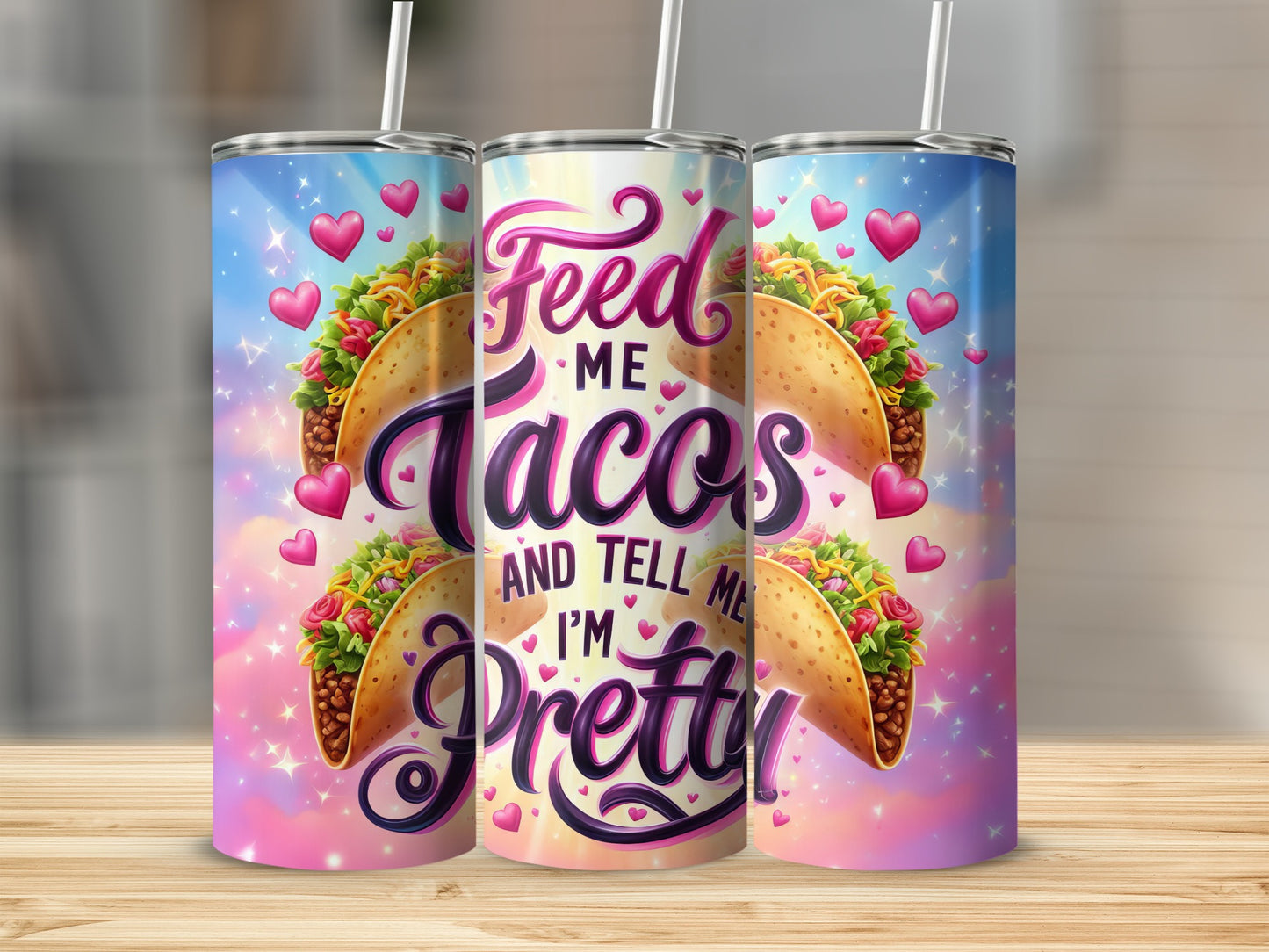 Feed ME Tacos AND TELL ME I'M Pretty Pink Heart Stars product type
Taco Tumbler
Feed Me Tacos
Pretty Tumbler
Heart Design
Pink Hearts
Foodie Gift
Funny Quote
Drinkware Item
Cute Tumbler
Beverage Cup
Novelty Tumbler
Stars Pattern
Mexican Food
Unique Design
Gift Idea
Women Gift
Birthday Present
Valentines Day
Taco Lover
Pretty Slogan