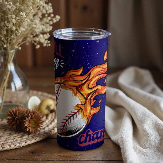 Fiery Baseball Design Tumbler perfect for champions