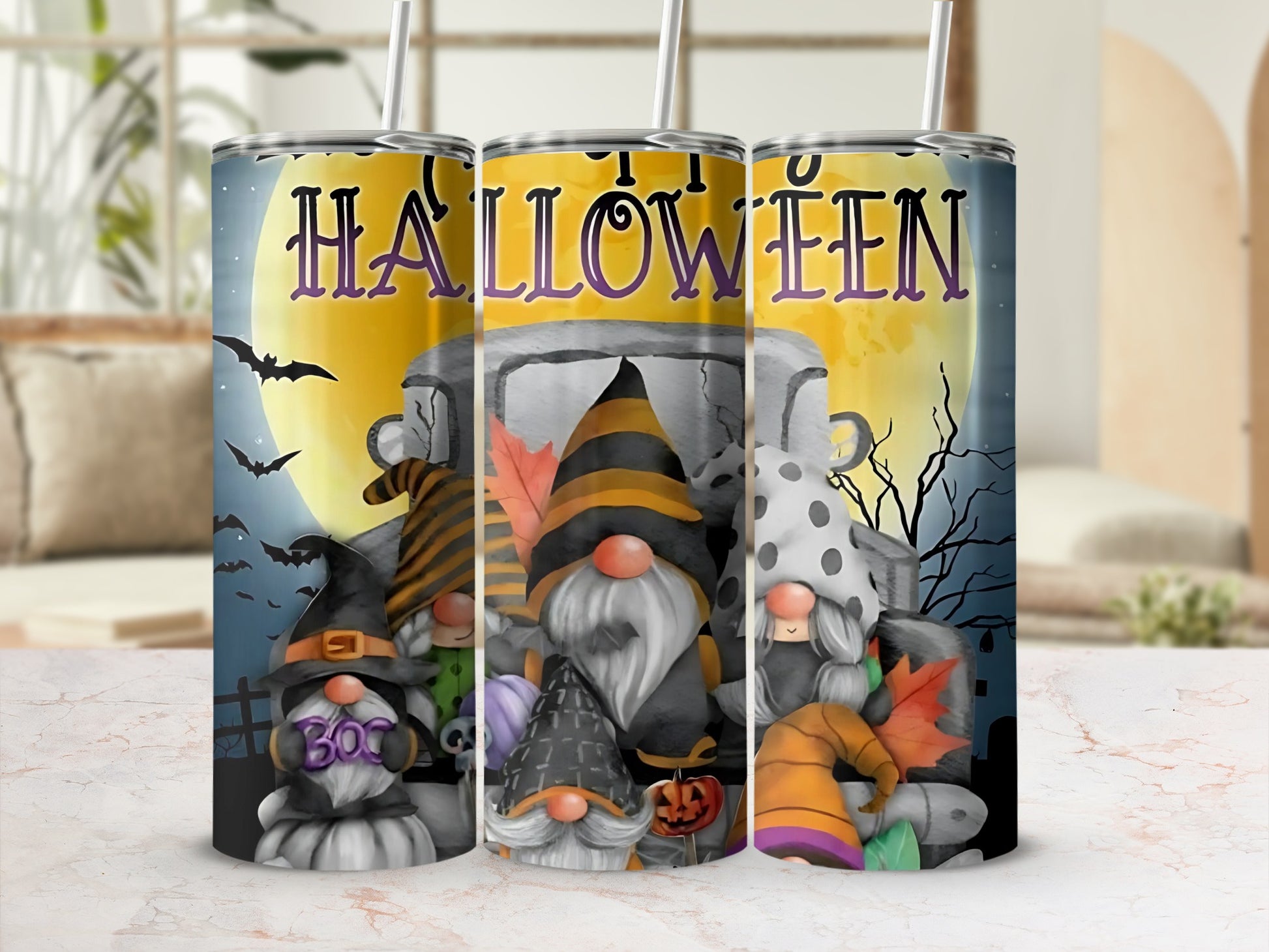 Halloween Gnome Theme Tumbler for Spooky Season Enthusiasts