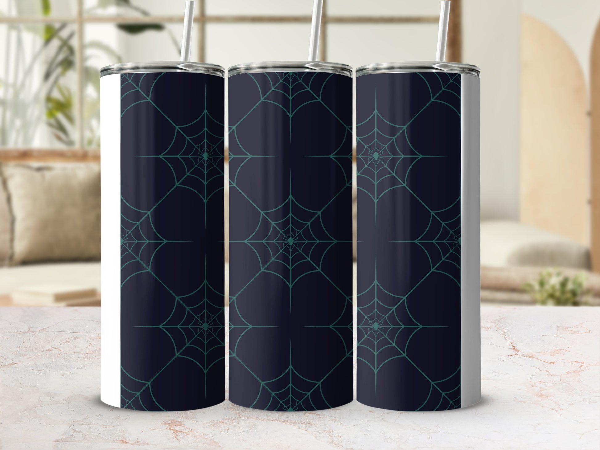 Dark Blue Teal Spider Web Halloween Tumbler product type