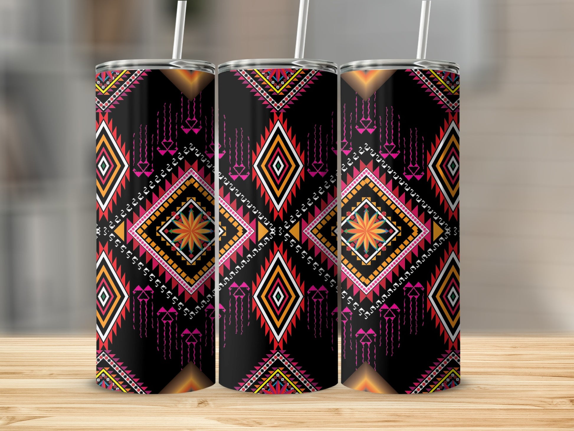 Vibrant Tribal Pattern Design Insulated Drink Tumbler