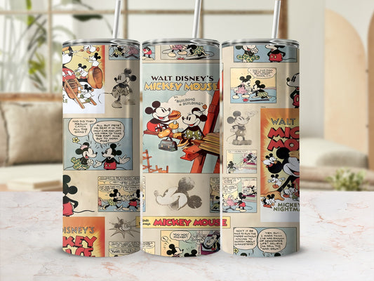 Mickey Mouse and Pluto building a house, with comic strip panels.