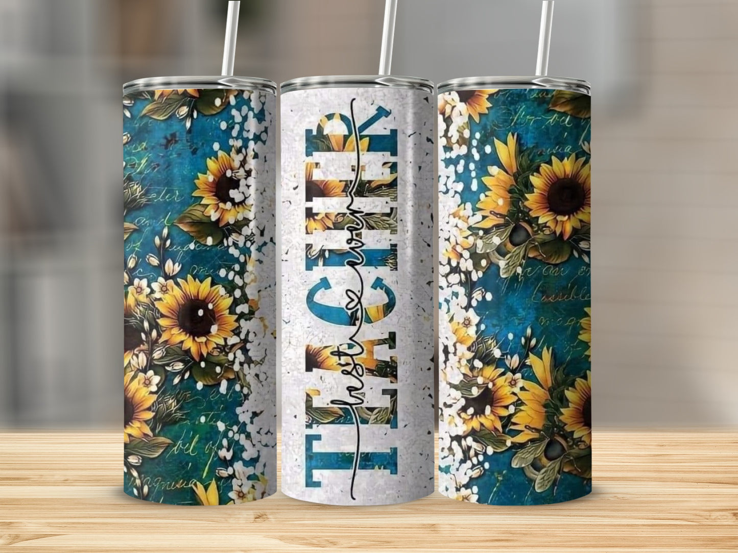 Love Teachers Design with Sunflowers Floral Pattern Tumblers